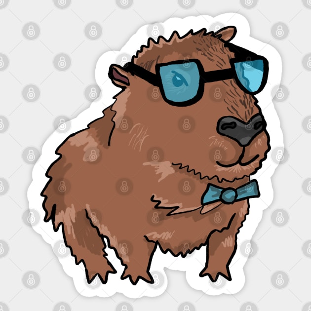 Capybara with bow tie and glasses Sticker by RoserinArt